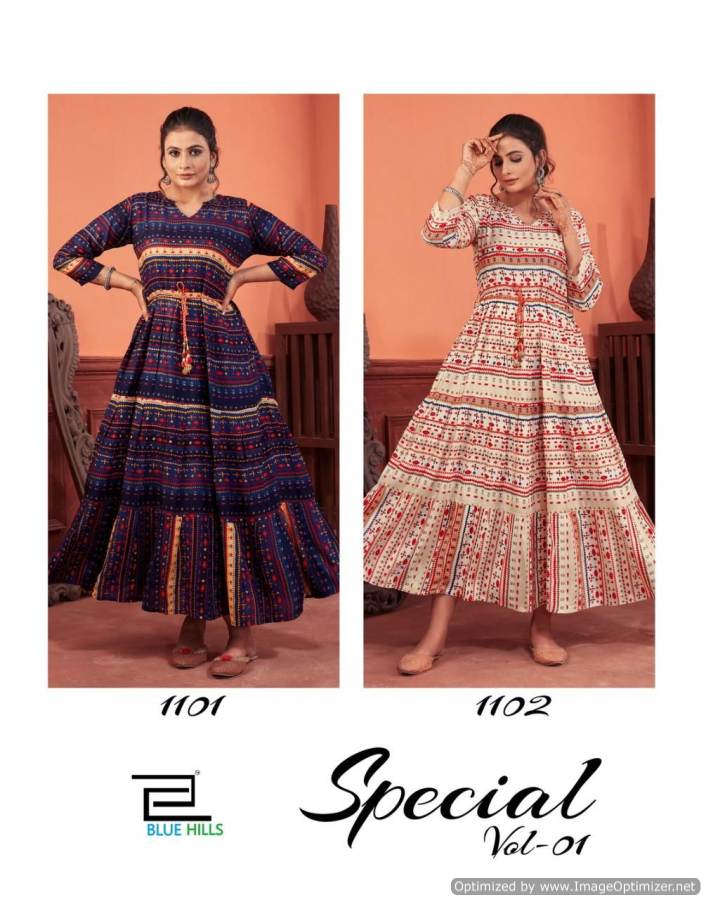 Blue Hills Special 1 Latest Fancy Ethnic Wear Rayon Long Kurti Collection